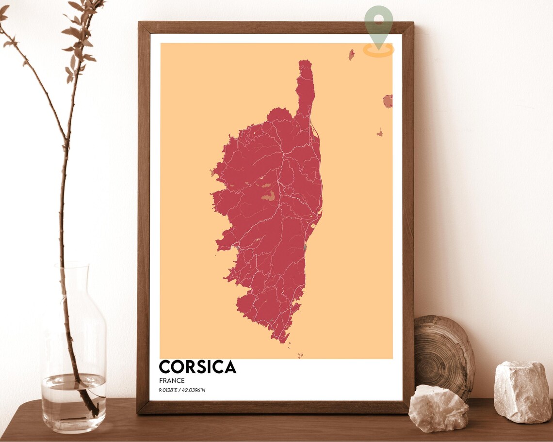 Corsica France Vintage Sepia Map Art Island Blue Modern Travel Poster - Image 5