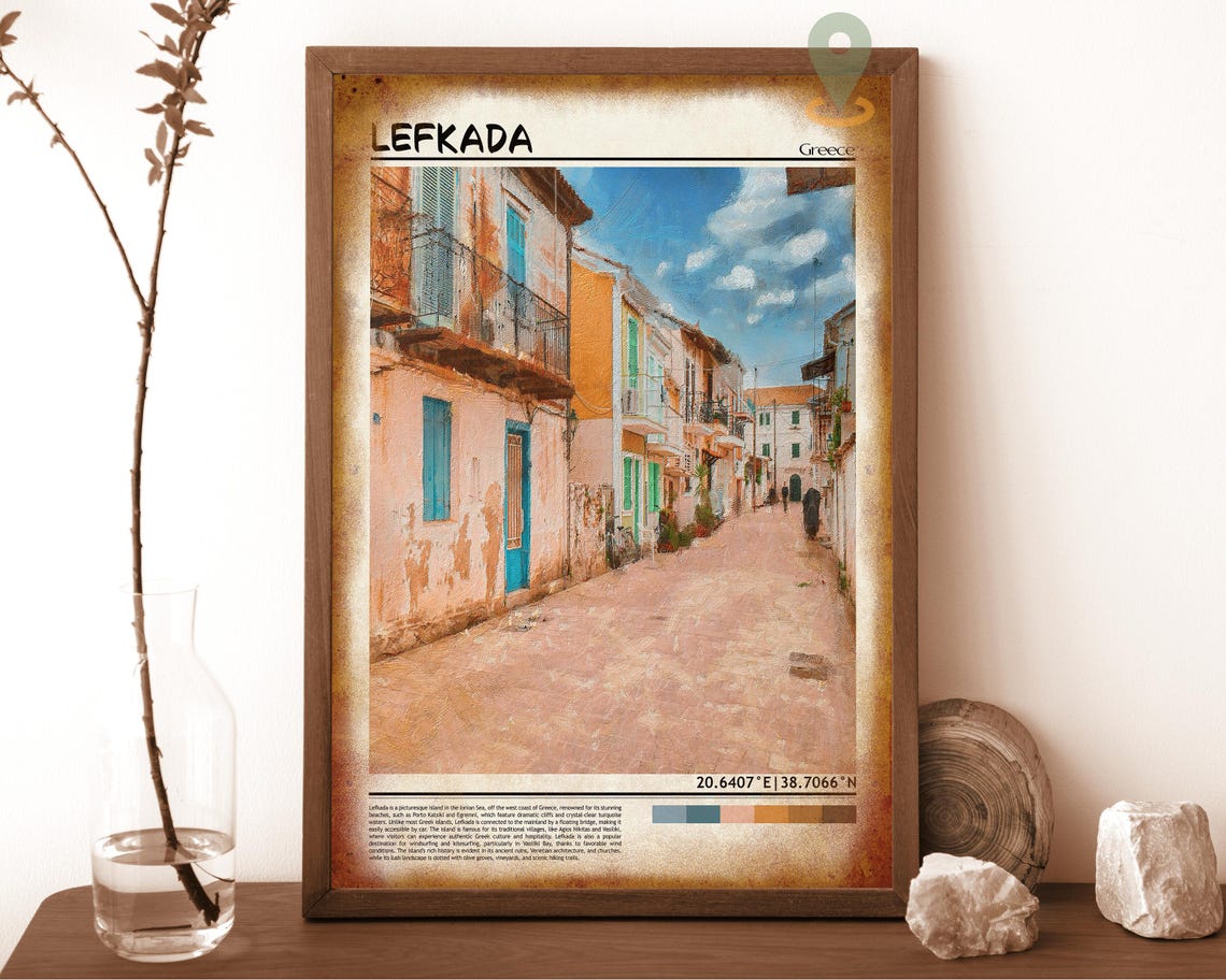 Lefkada Greece Colorful Old Street Bright Summer Travel Poster - Image 6