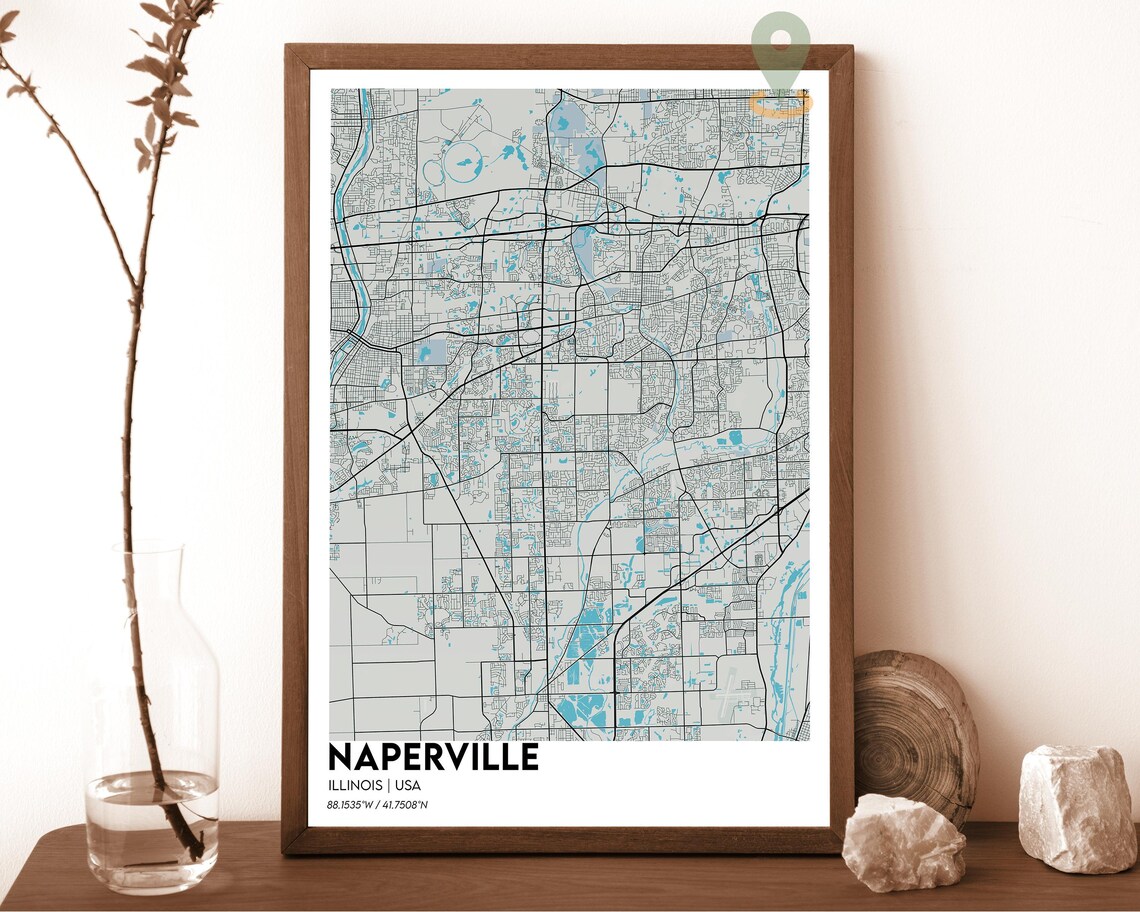 Naperville Illinois Bold Dark Purple Modern City Map Art Poster - Image 2