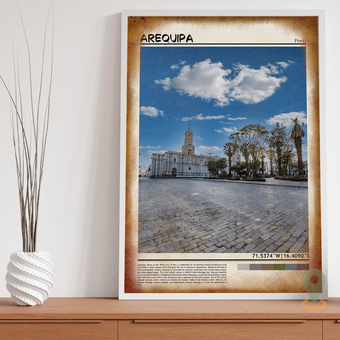 Arequipa Peru White Colonial Cathedral Plaza Vintage Travel Poster - Image 3