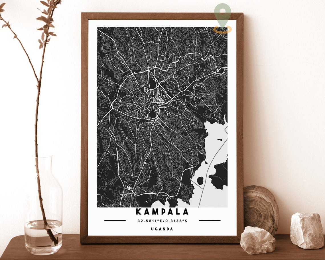 Kampala Uganda City Street Map Dark Orange Poster Wall Decor - Image 2