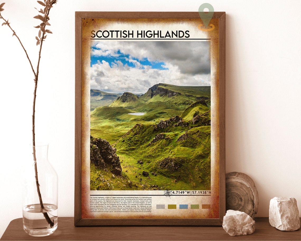 Scottish Highlands Rolling Green Mountains Landscape Travel Poster - Image 6