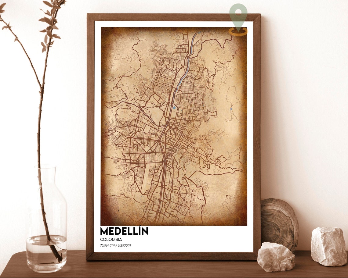 Medellin Colombia Cream Maroon Street Map Valley Modern Art Poster - Image 6