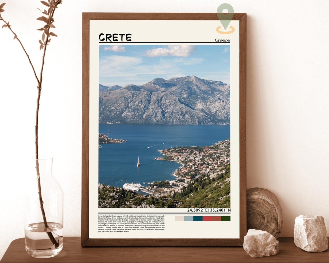 Crete Greece Scenic Coastal Bay Cruise Ship Mountain Travel Poster