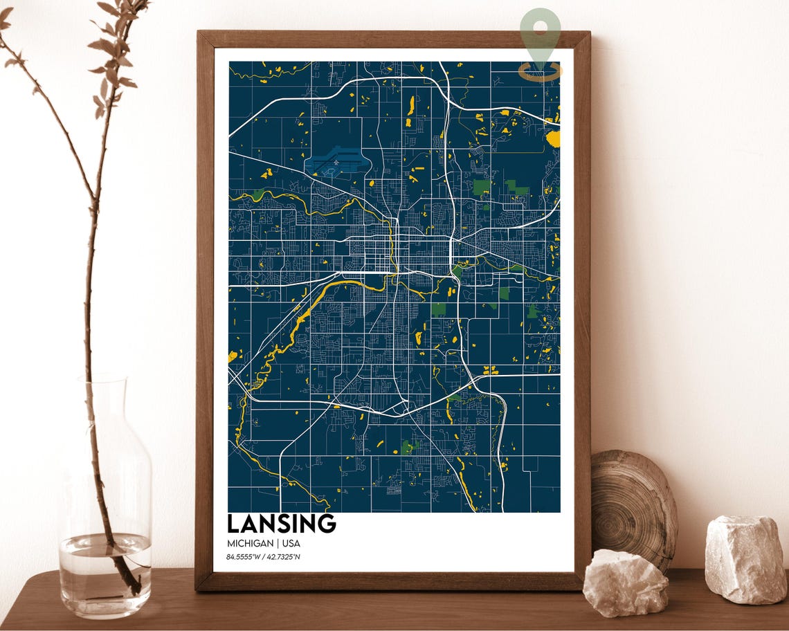 Lansing Michigan City Map Light Modern Minimal Street Grid Poster - Image 2