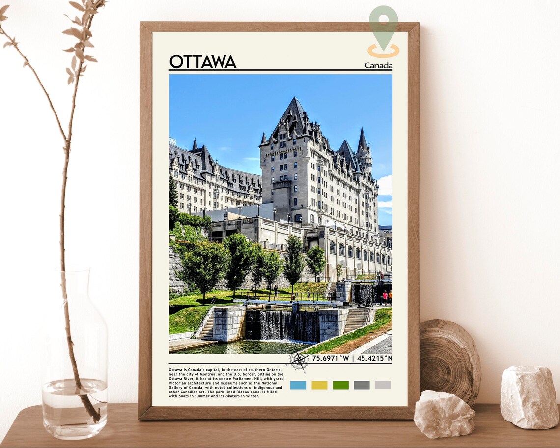 Ottawa Canada Chateau Laurier Rideau Canal Locks City Travel Print