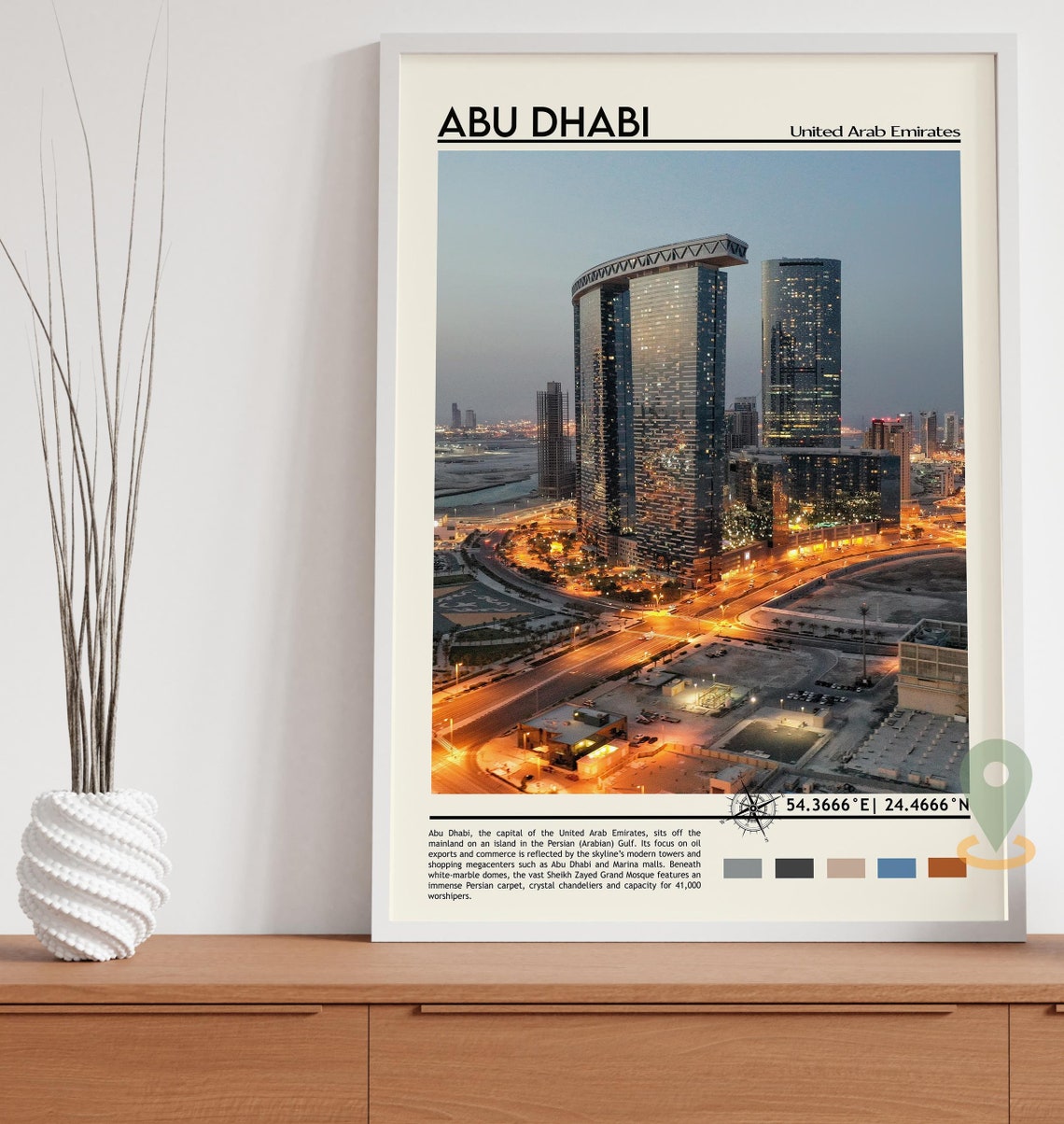 Abu Dhabi UAE Gate Towers Dusk City Lights Skyline Travel Poster - Image 3