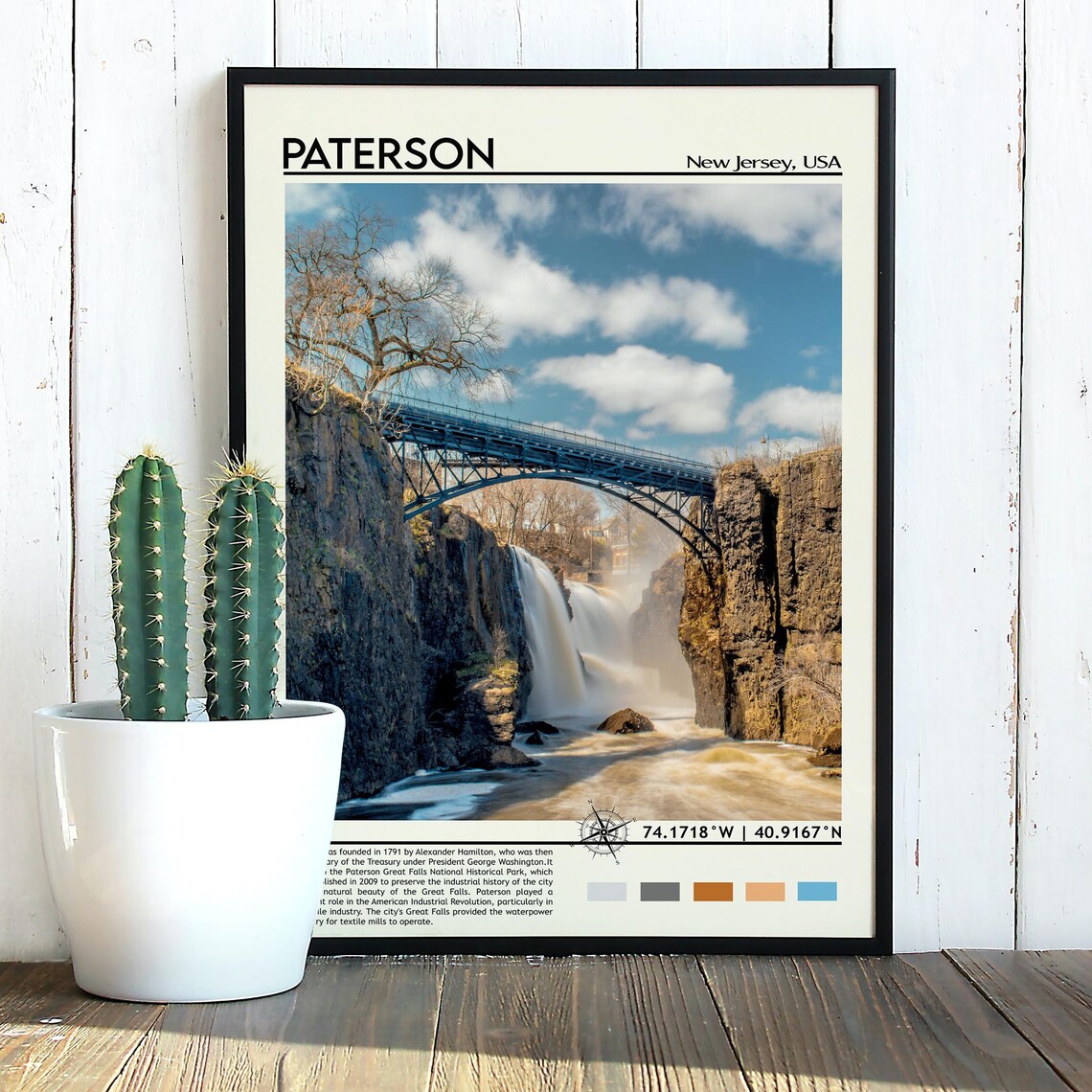 Paterson New Jersey USA Great Falls Waterfall Bridge Scenic Travel Poster - Image 5