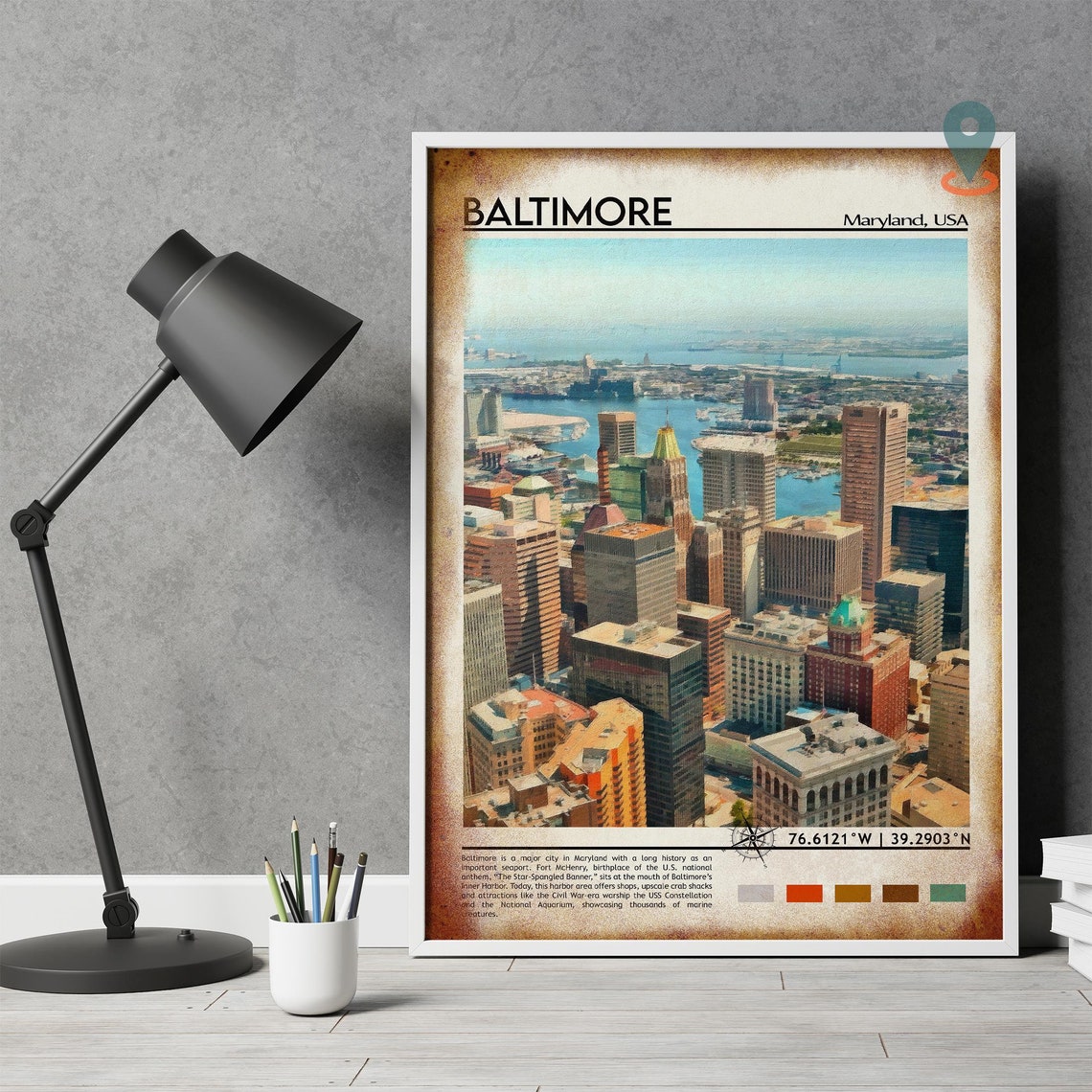 Baltimore Maryland Inner Harbor Skyline Cityscape Travel Poster - Image 4