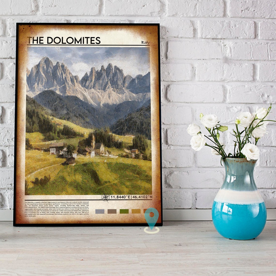 The Dolomites Italy Jagged Alpine Peaks Village Valley Travel Poster - Image 4