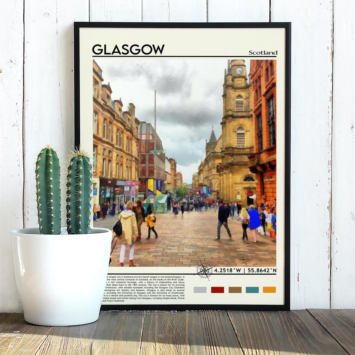 Glasgow Scotland Buchanan Street Scene Colorful Shops Painterly Poster - Image 3