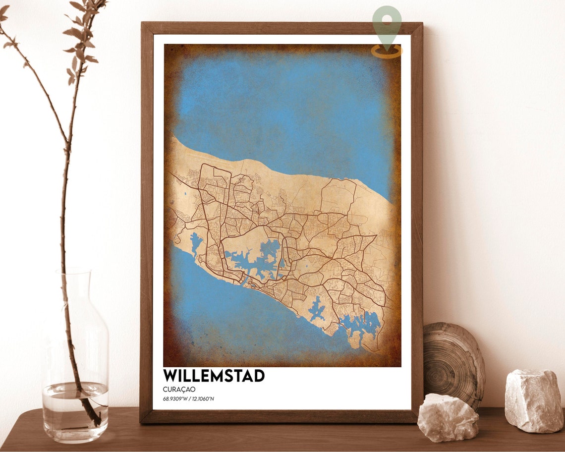 Willemstad Curacao Teal Cream Caribbean City Map Line Poster - Image 6