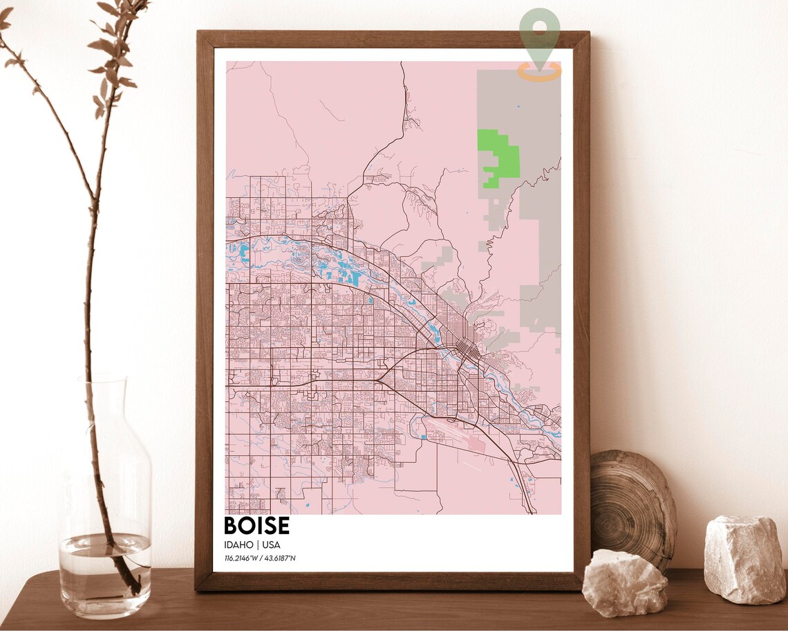 Boise Idaho USA City Map Poster Charcoal Green Modern Style Art - Image 3