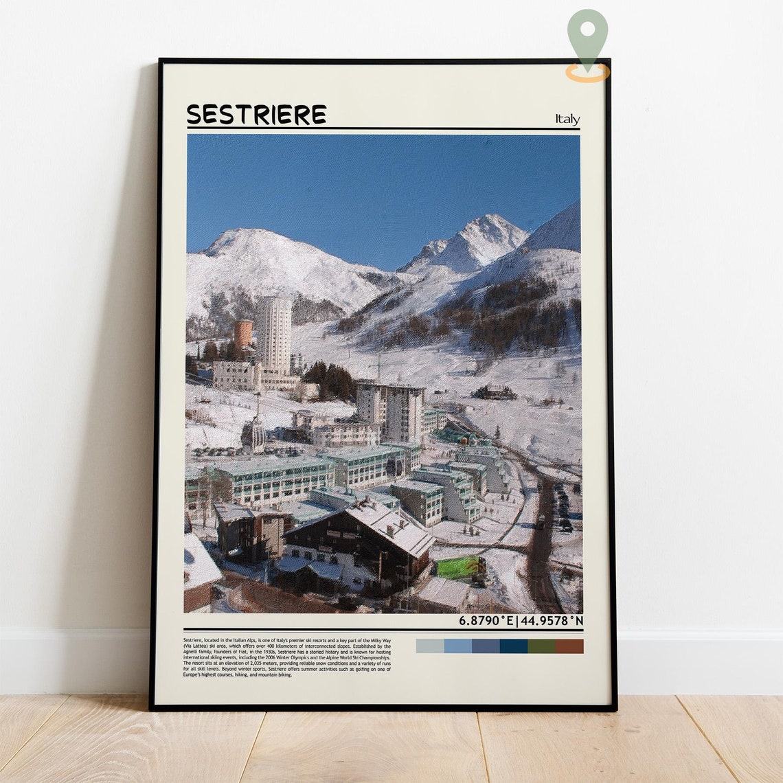 Sestriere Italy Alpine Ski Town Aerial Winter View Travel Poster - Image 4