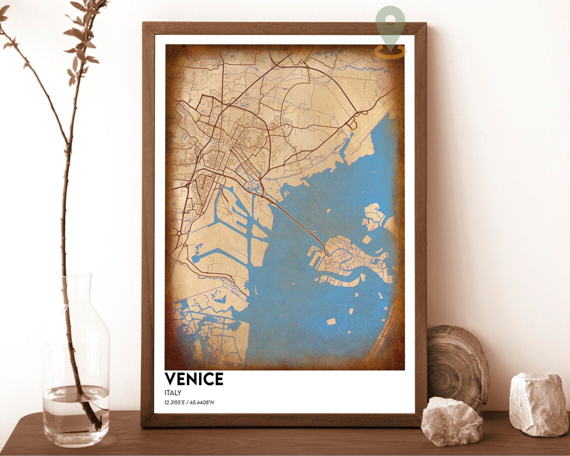 Venice Italy City Map Poster Navy Cyan Modern Lagoon Artwork - Image 2