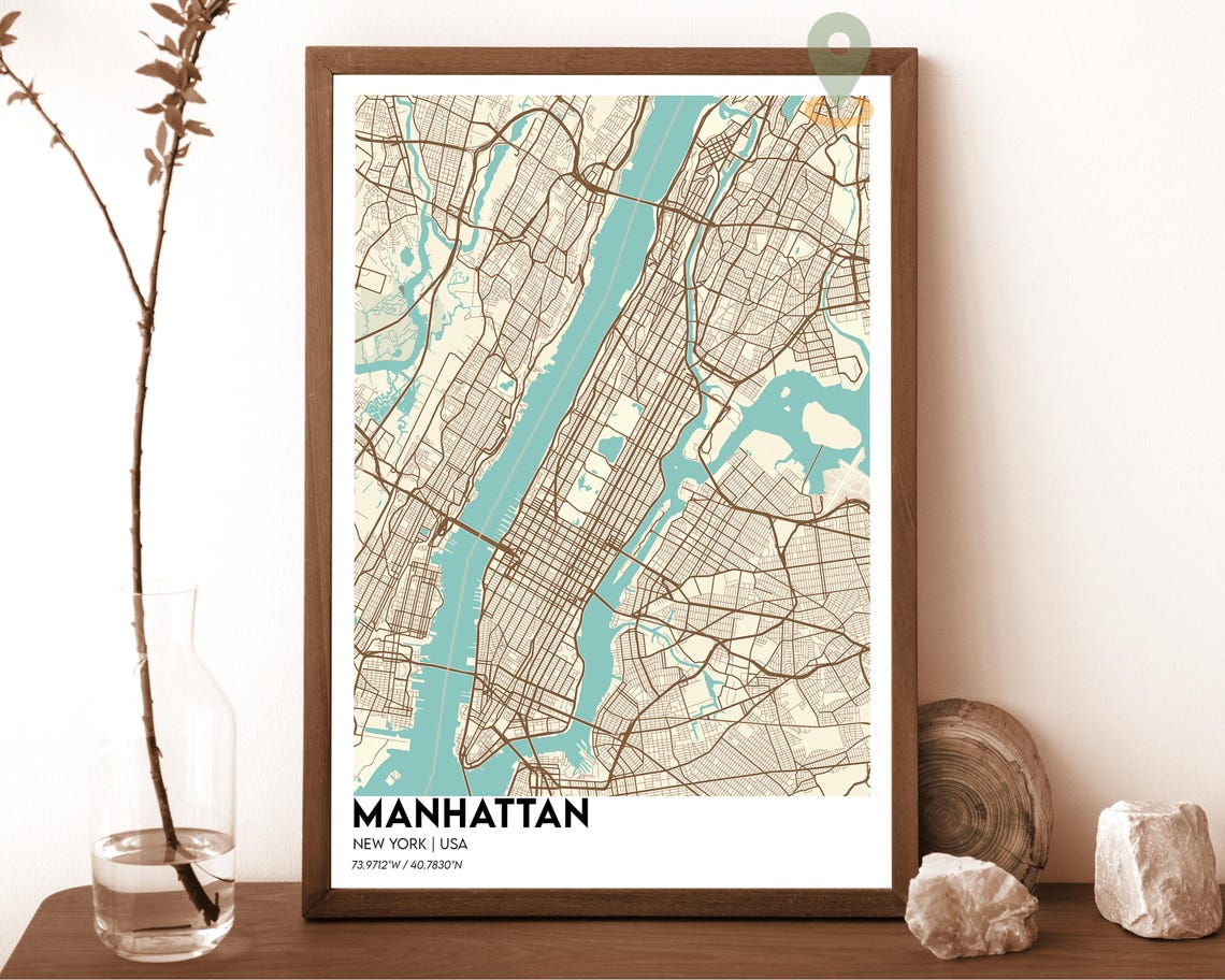 Manhattan New York USA Bold Red City Street Map Art Decor Poster - Image 5