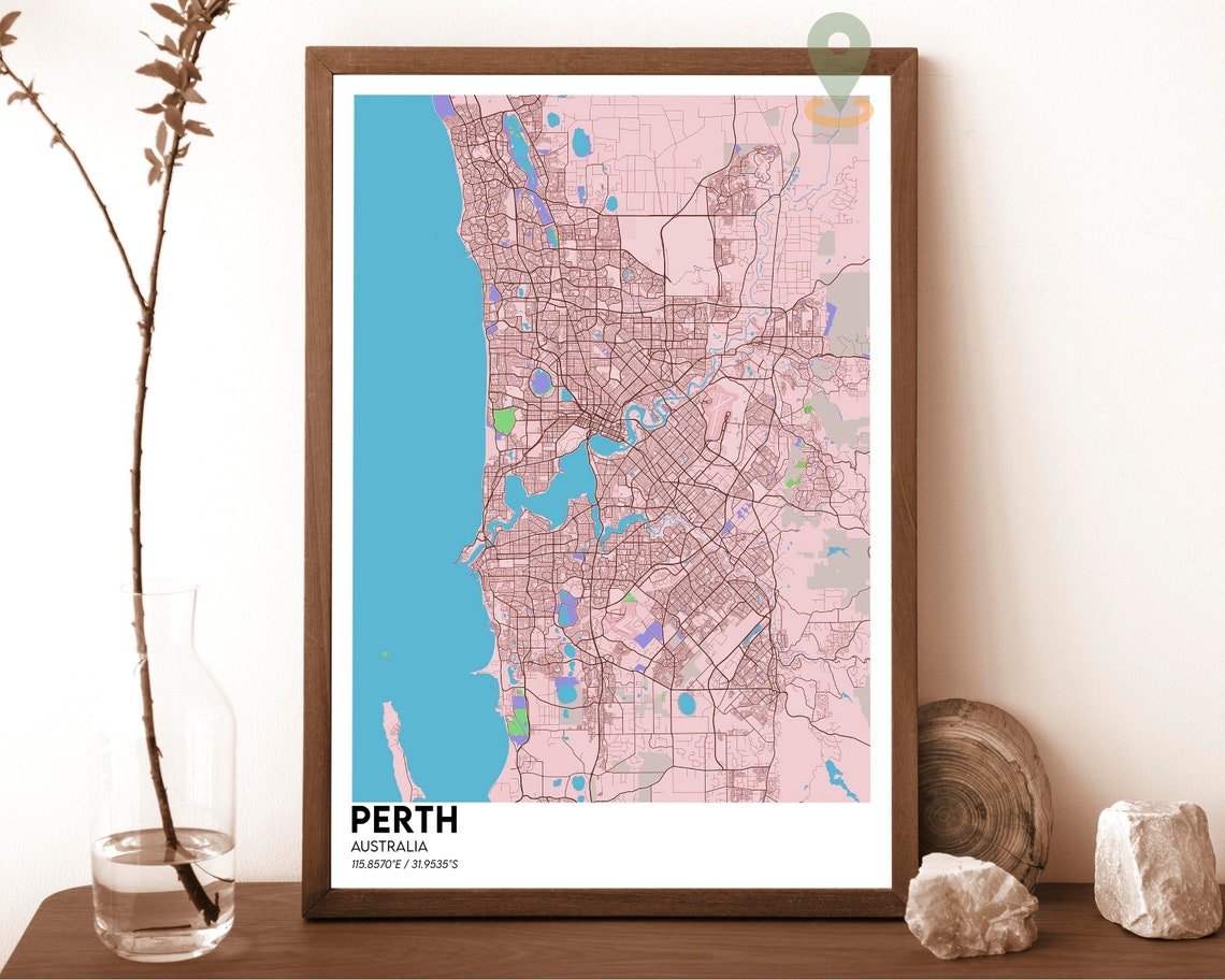 Perth Australia Teal Orange Minimalist City Map Wall Decor Poster - Image 4