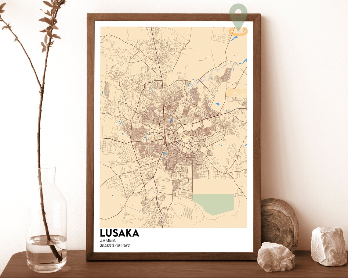 Lusaka Zambia Magenta Night Street Map Modern City Art Poster - Image 6