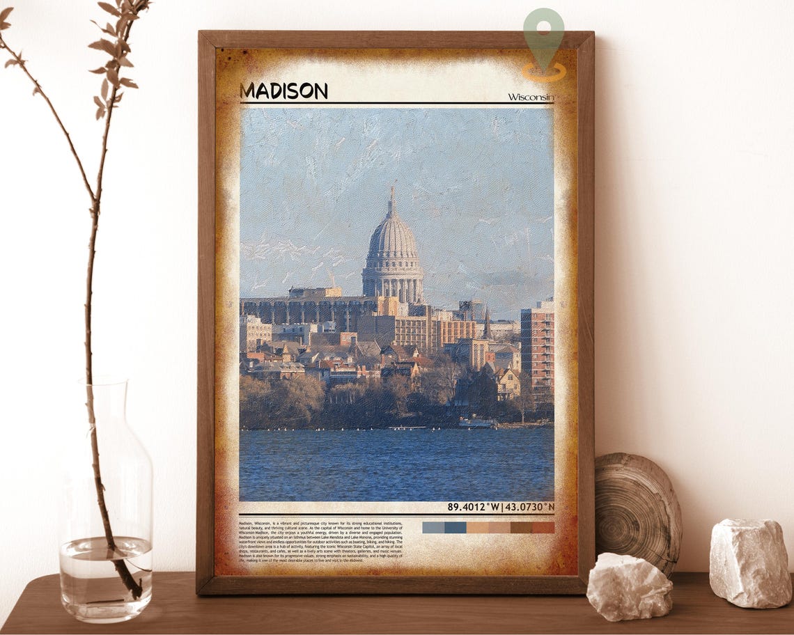 Madison Wisconsin State Capitol Lakefront Skyline Cityscape Poster - Image 6
