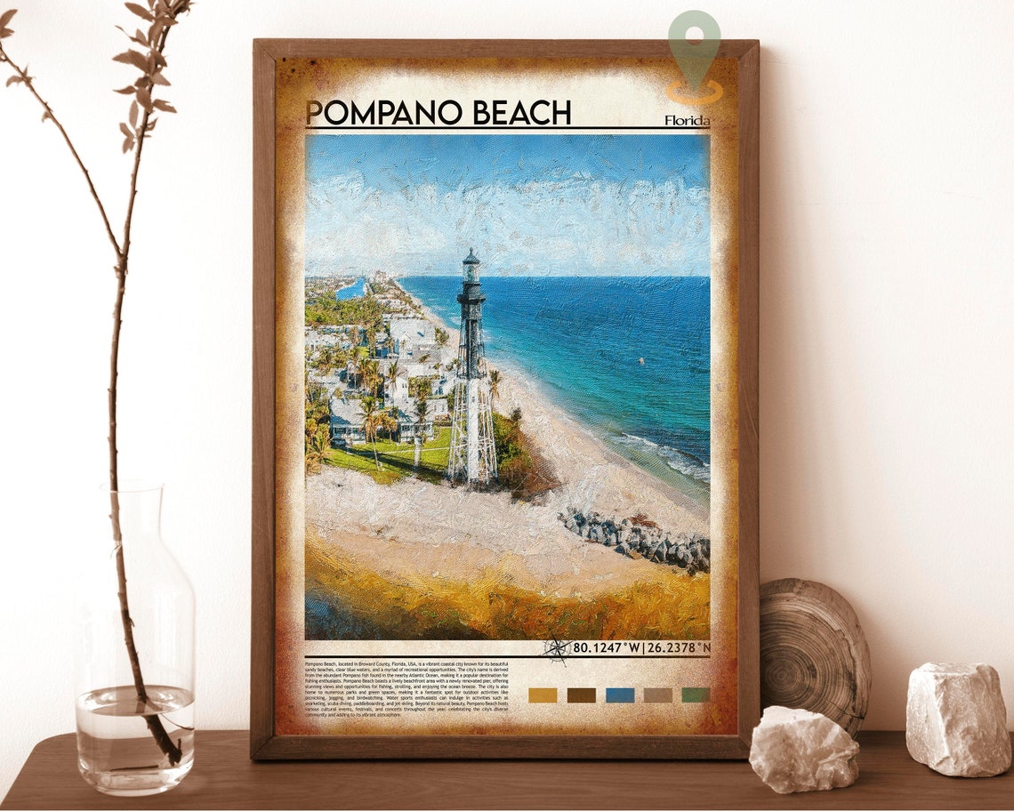 Pompano Beach Florida Lighthouse Aerial Coastline Ocean Poster - Image 6