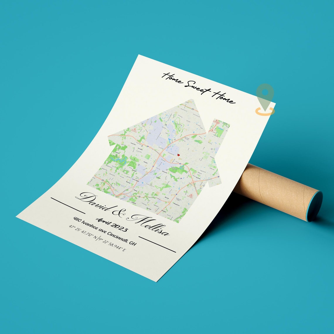 Personalized Home Sweet Home House Shaped Cincinnati Map Print - Image 2