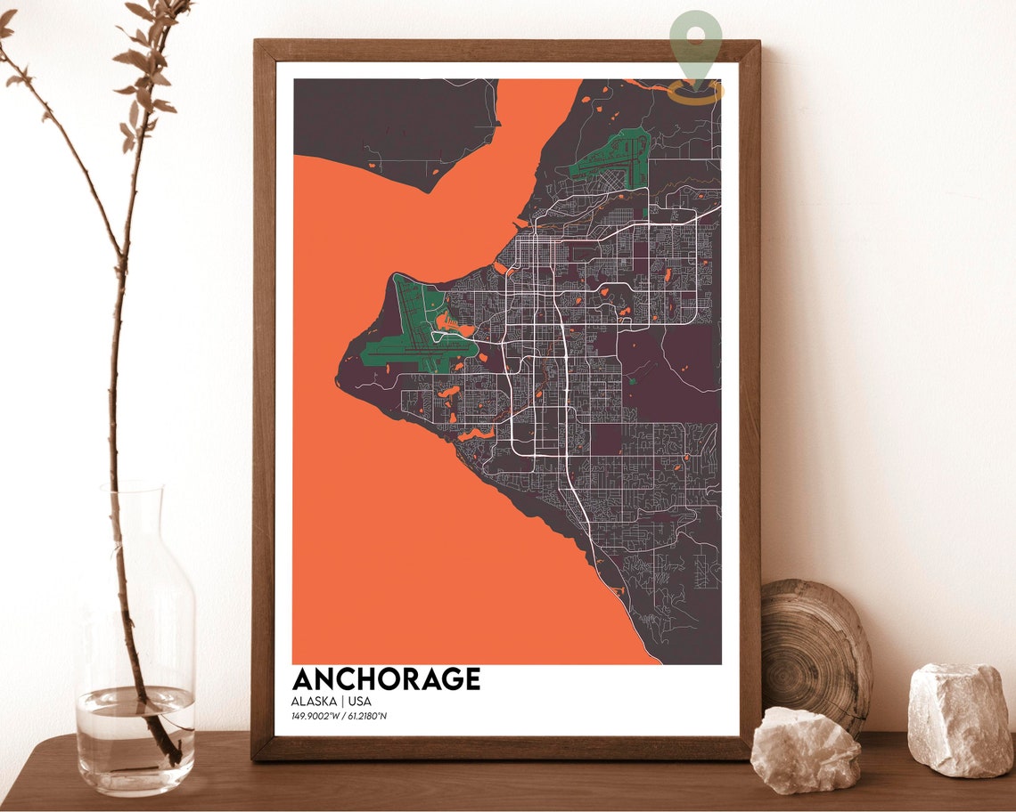Anchorage Alaska USA Sepia Vintage Style City Street Map Poster - Image 5