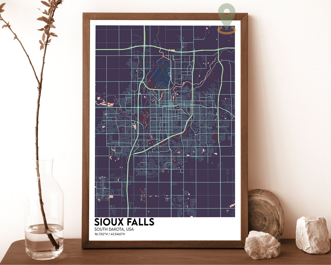 Sioux Falls South Dakota Dark Minimalist City Map Art Poster - Image 3