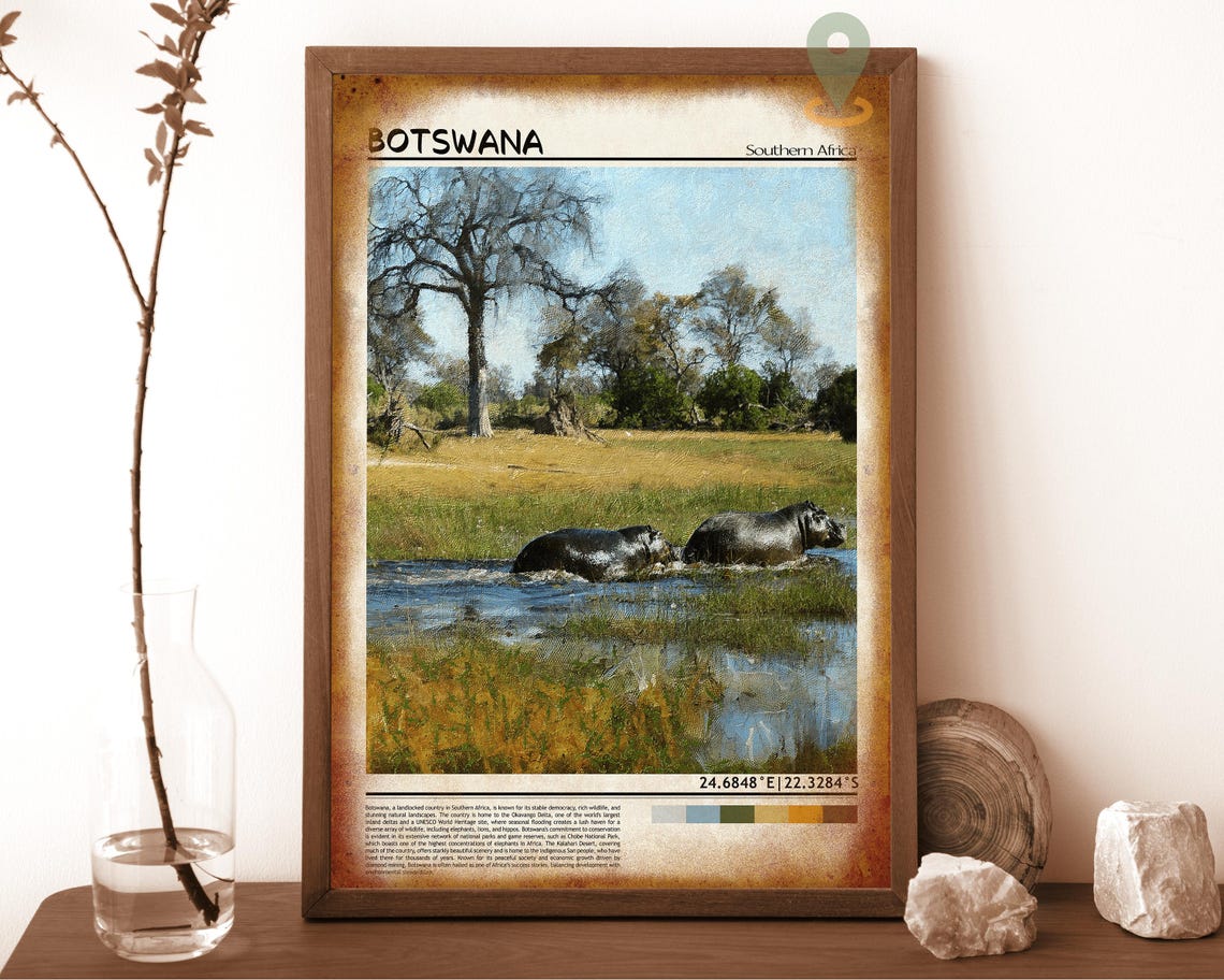 Botswana Southern Africa Hippos Wetland Safari Wildlife Poster - Image 5