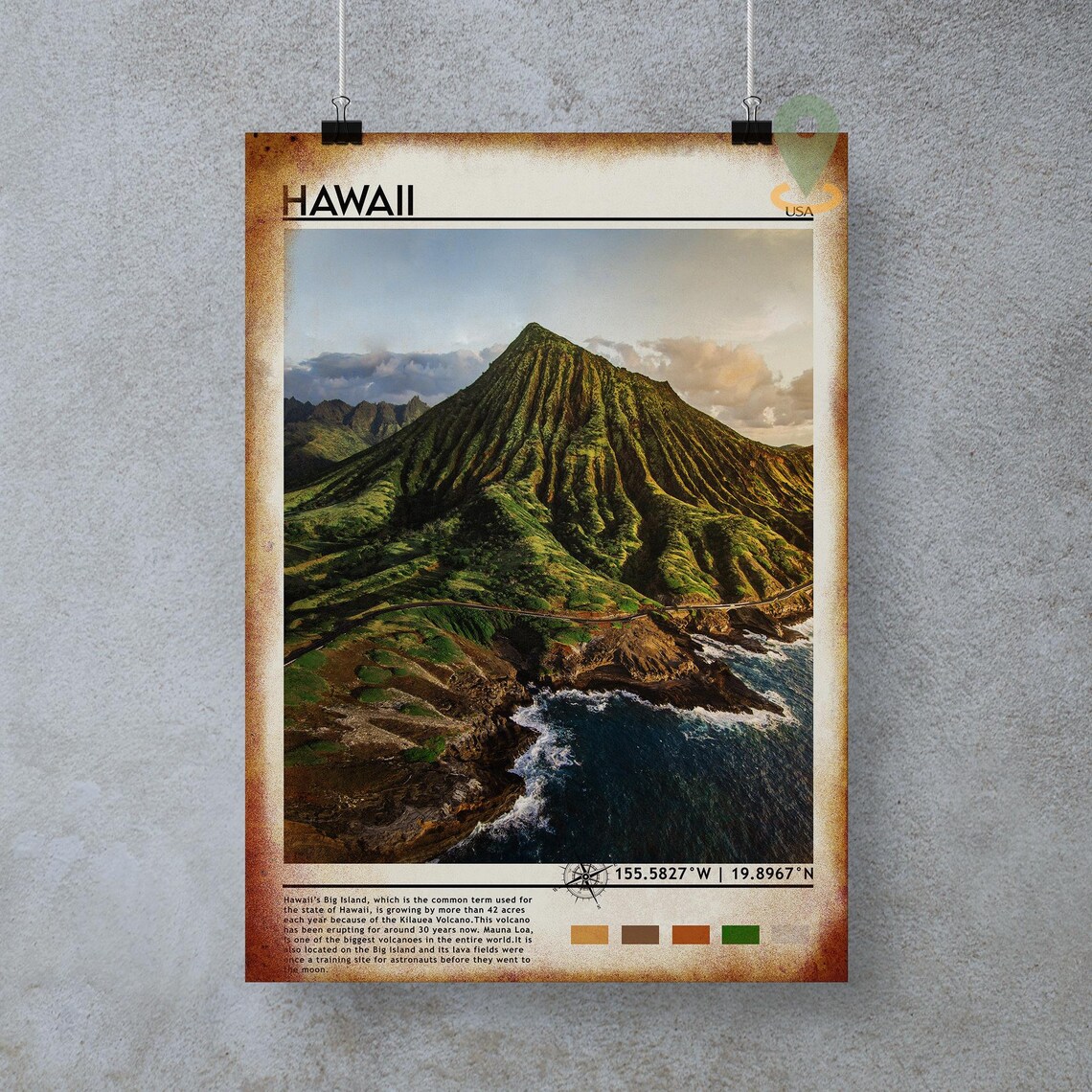 Hawaii USA Green Volcanic Crater Ocean Coast Aerial View Poster - Image 4