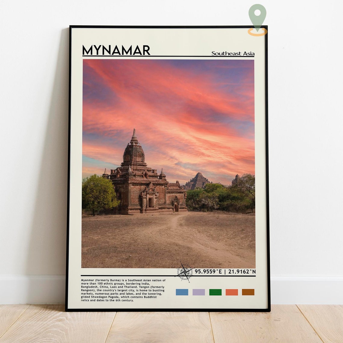 Myanmar Southeast Asia Ancient Bagan Temple Sunset Travel Poster - Image 3