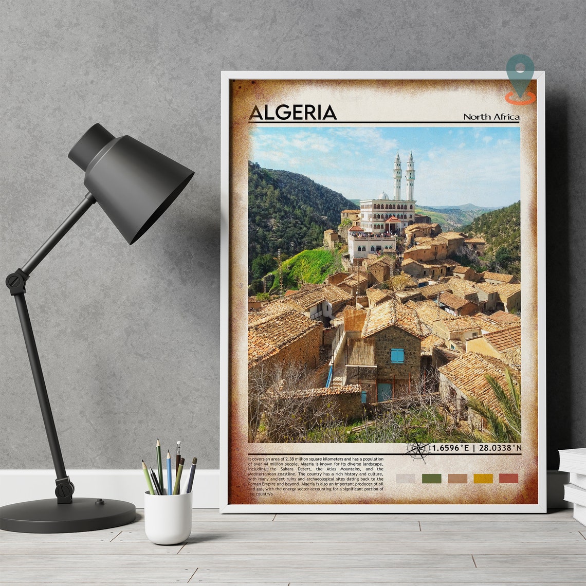 Algeria North Africa Village Mosque Hillside Travel Art Poster - Image 4