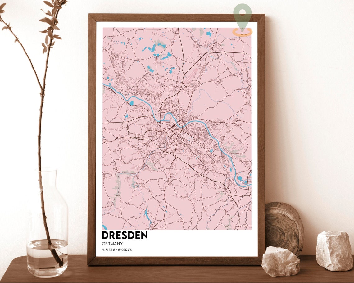 Dresden Germany Dark Green Elbe River Modern City Map Design Poster - Image 5