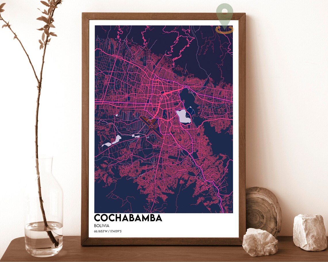 Cochabamba Bolivia Vintage Sepia Style City Street Map Gallery Wall Art - Image 2