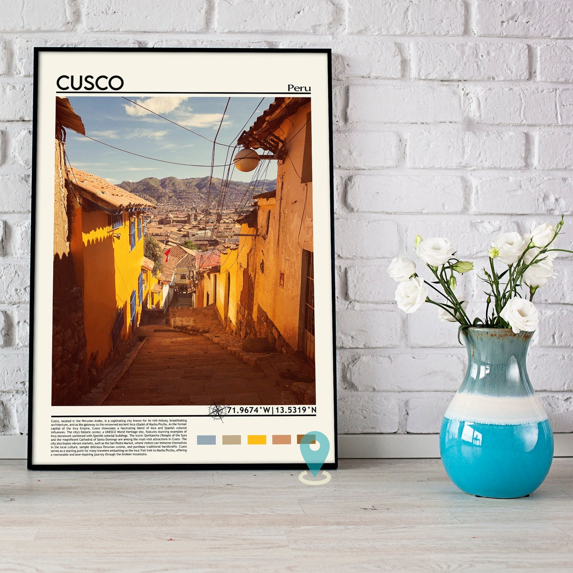 Cusco Peru Steep Colonial Street Sunlit Andean Town View Poster - Image 2