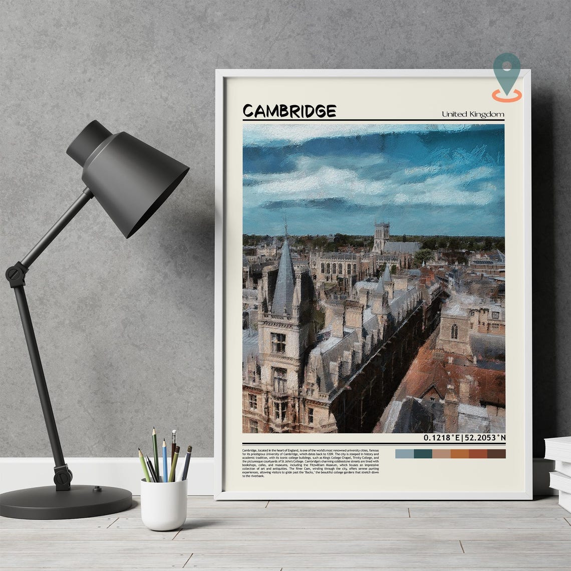Cambridge England Historic City Rooftops Spires Skyline Poster - Image 3