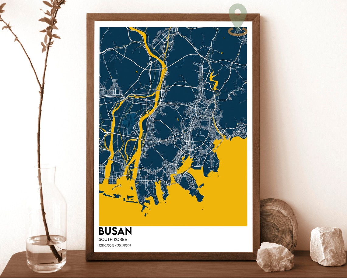 Busan South Korea City Map Art Poster Orange Charcoal Modern Decor - Image 6