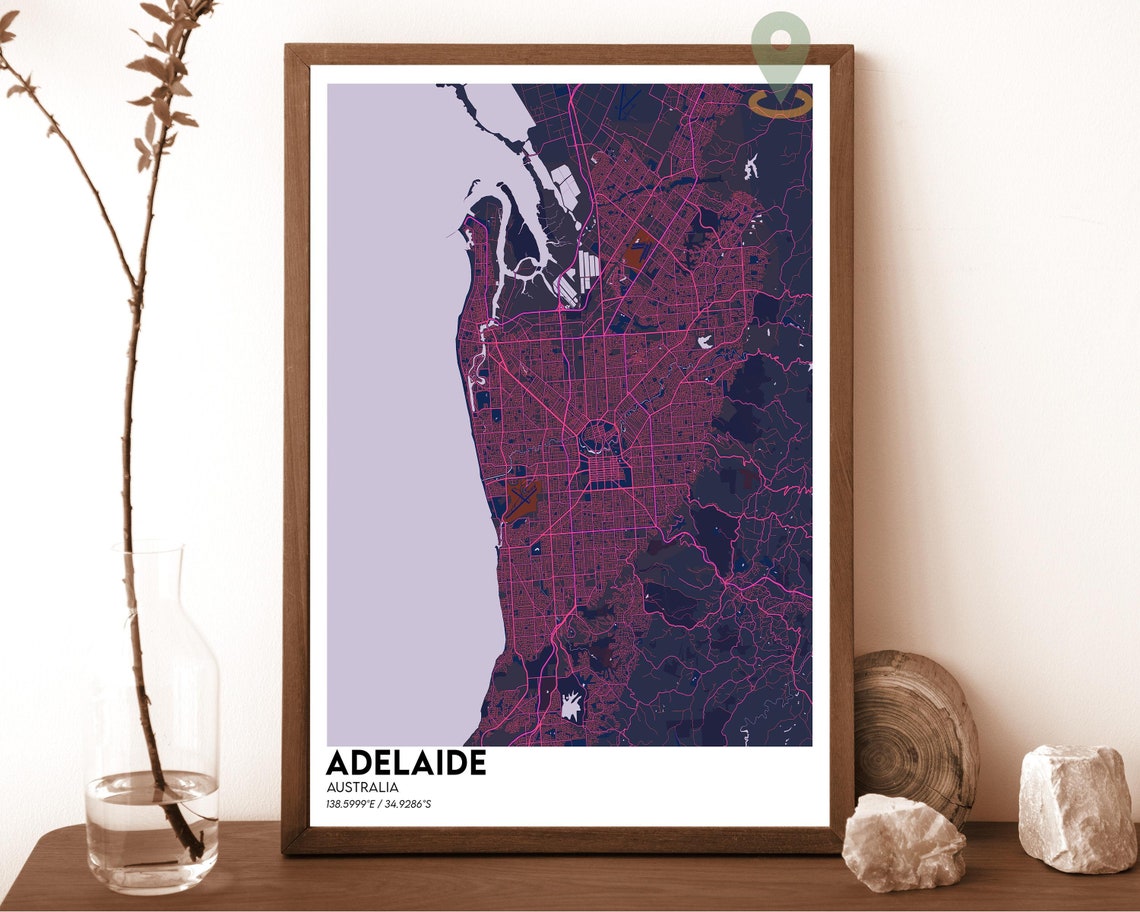 Adelaide Australia Dark City Map Burnt Orange Gulf Coast Poster - Image 6
