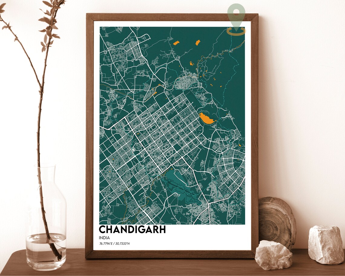 Chandigarh India Dark Green Planned Grid City Map Design Poster