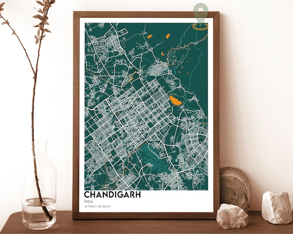 Chandigarh India Dark Green Planned Grid City Map Design Poster