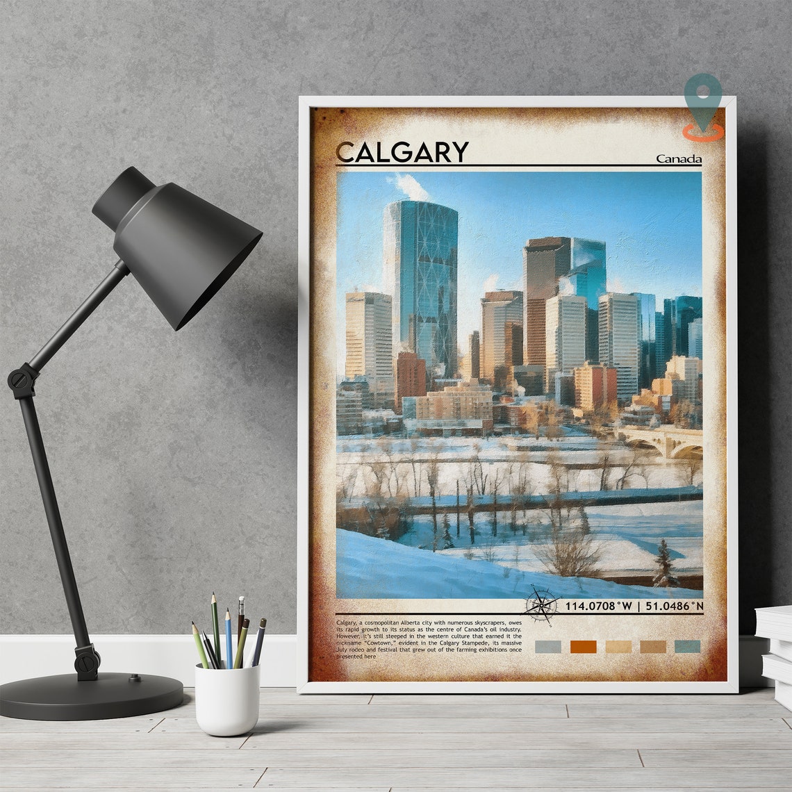 Calgary Canada Winter Downtown Skyline by the River Vintage Poster - Image 5