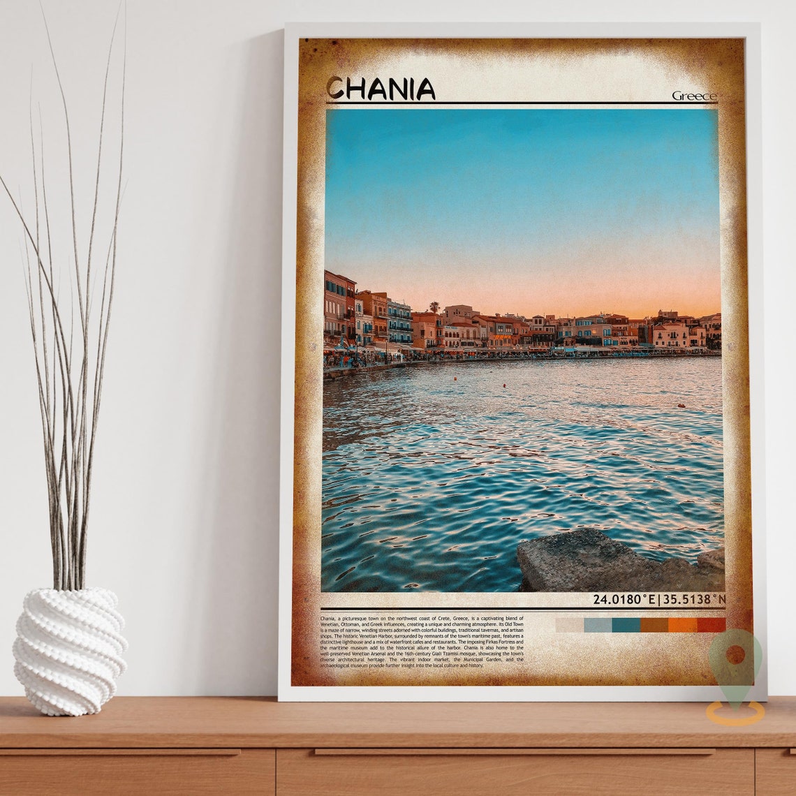 Chania Crete Greece Sunset Harbor Waterfront Old Town Poster - Image 3