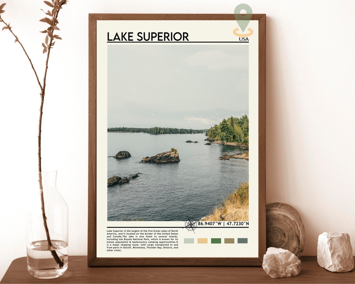 Lake Superior Great Lakes Rocky Shoreline Pine Forest Travel Poster