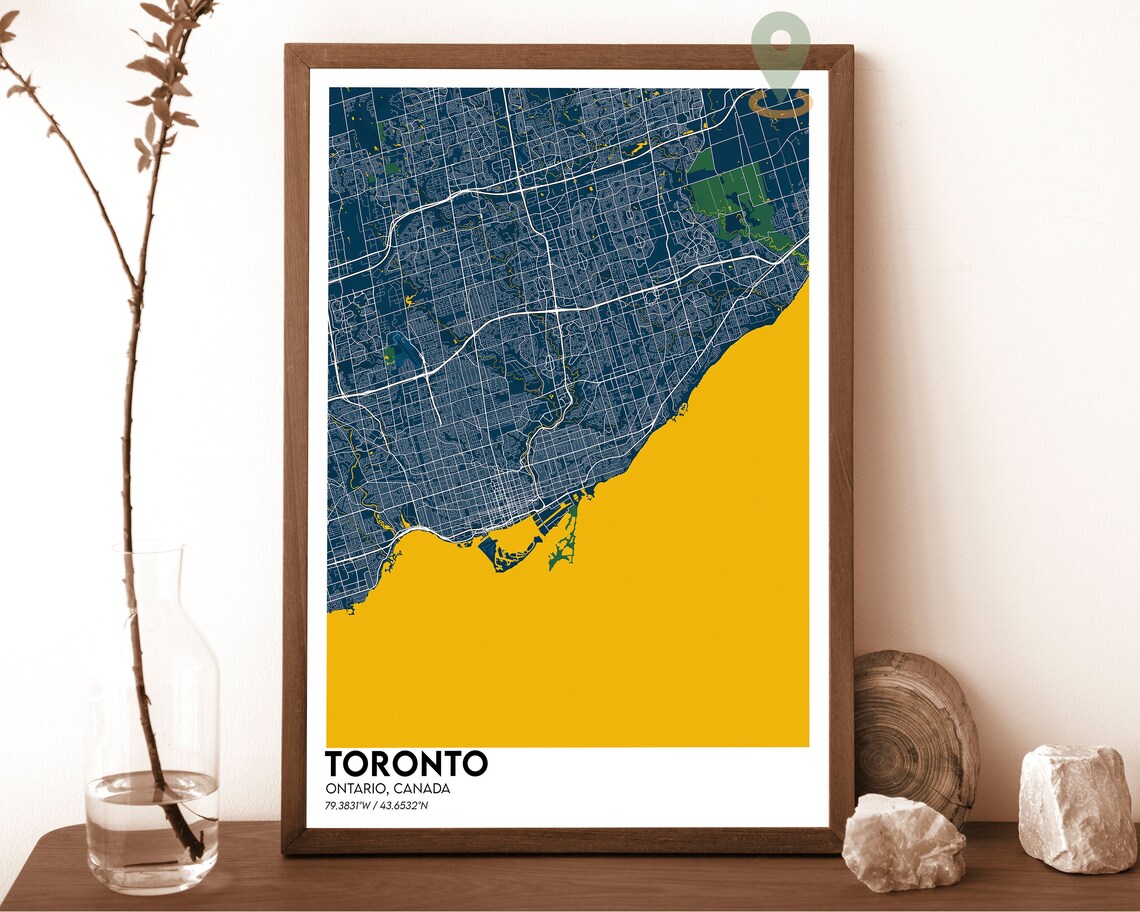 Toronto Canada Bold Golden Lake Navy Street Map Art Decor Poster