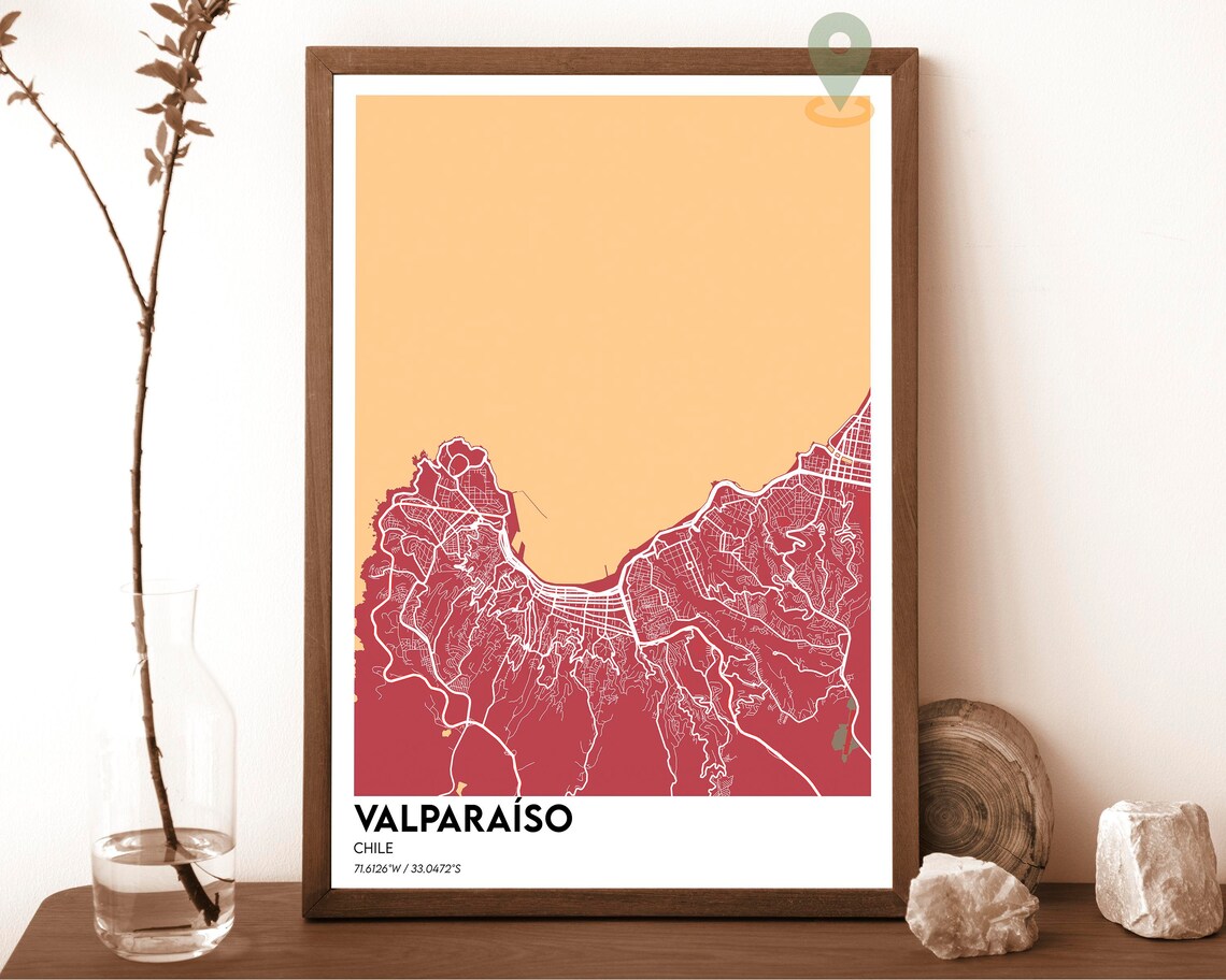 Valparaiso Chile Navy Blue Modern City Street Map Design Poster - Image 3