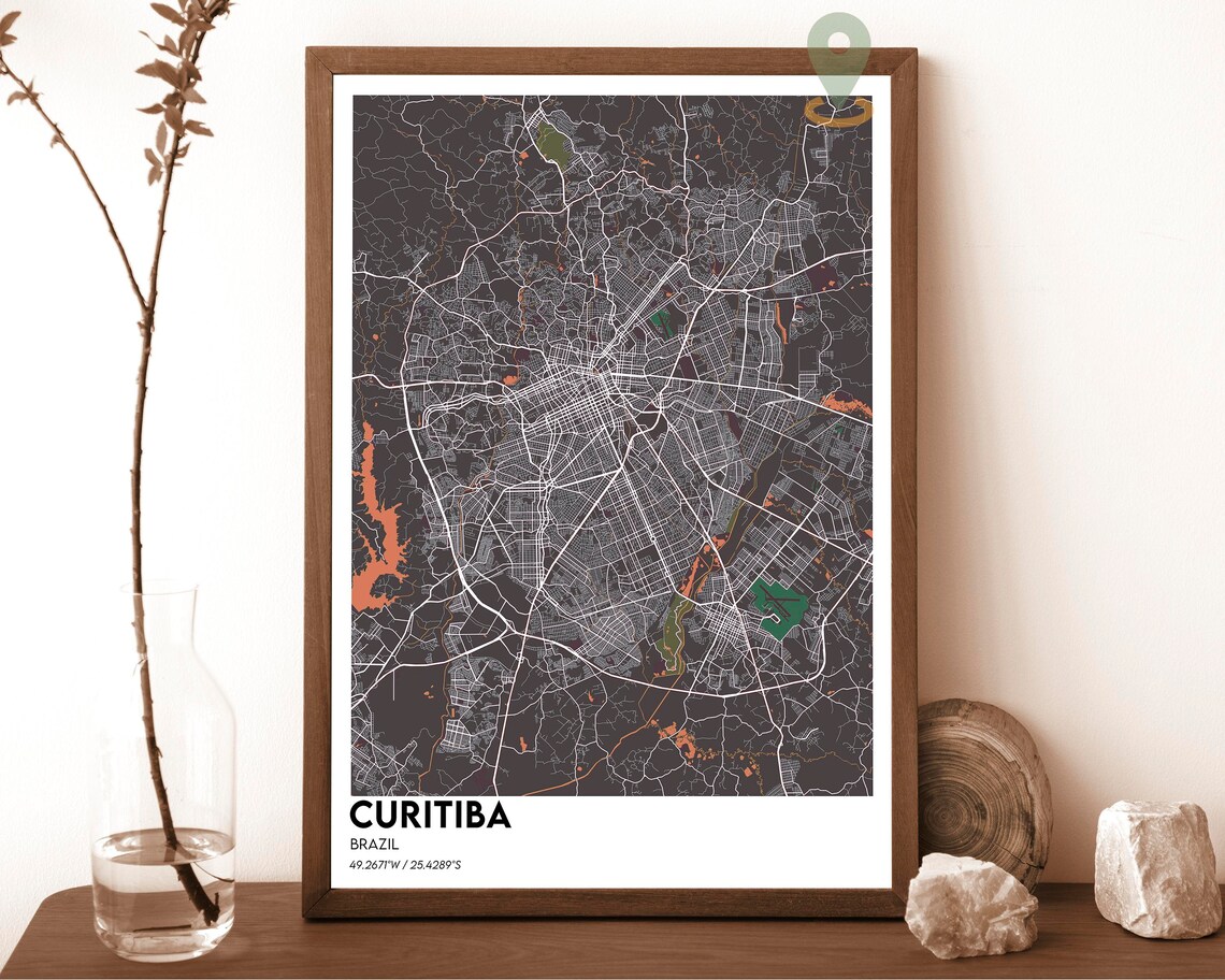Curitiba Brazil Vintage Sepia City Street Map Retro Travel Poster - Image 4