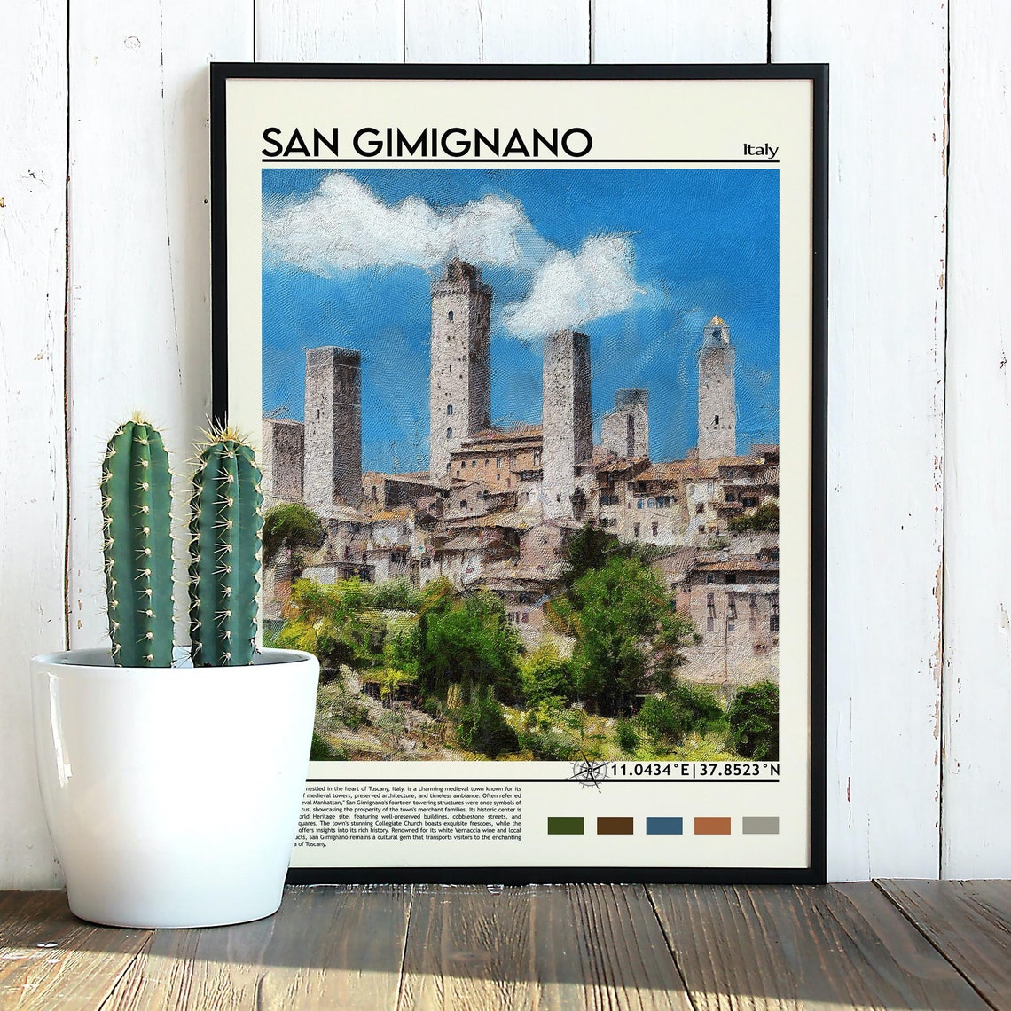 San Gimignano Italy Medieval Stone Towers Tuscan Town Art Poster - Image 3