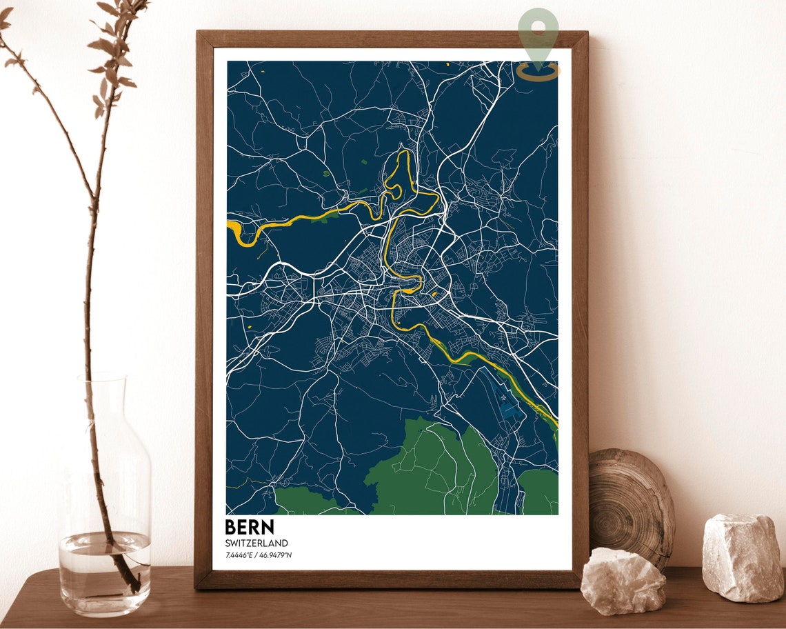 Bern Switzerland Minimalist Dark Green City Street Map Poster - Image 2