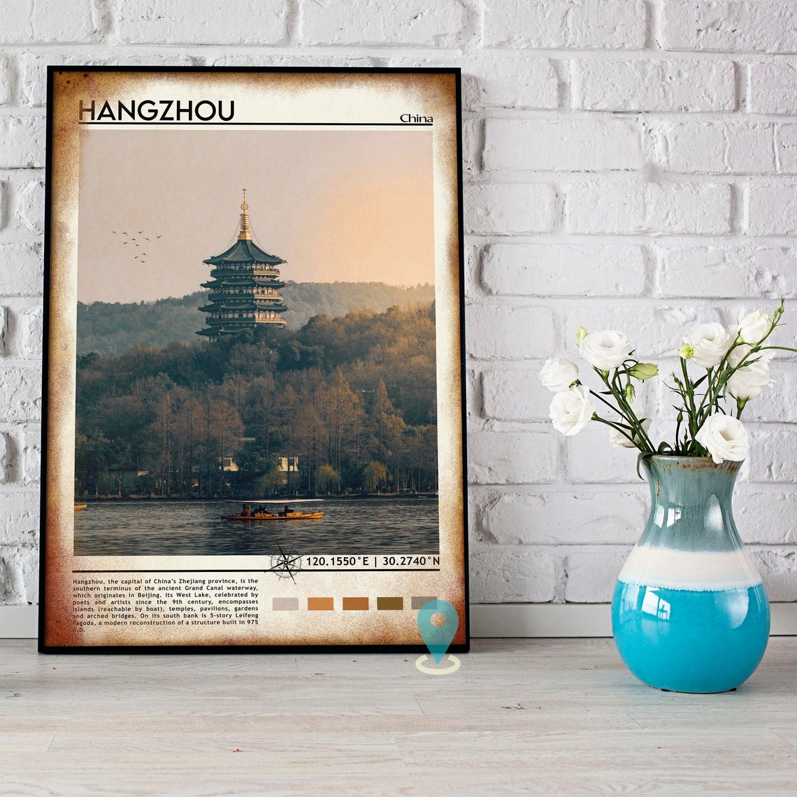 Hangzhou China Leifeng Pagoda West Lake Sunset Travel Poster - Image 3