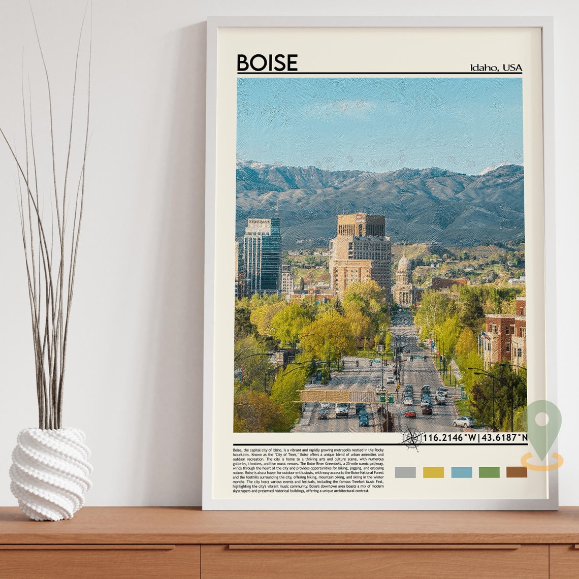 Boise Idaho Downtown Skyline Mountain Backdrop City Travel Poster - Image 5