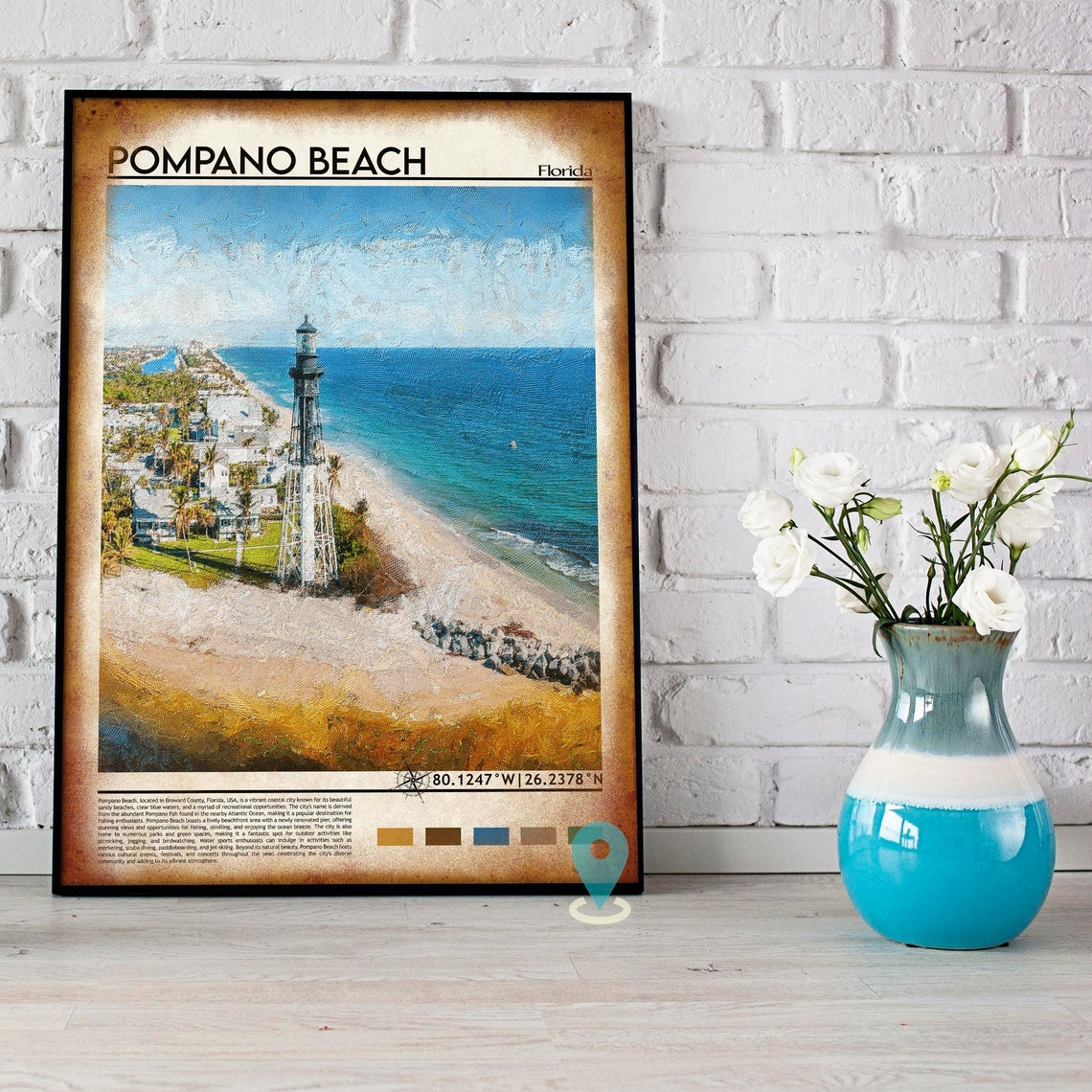 Pompano Beach Florida Lighthouse Aerial Coastline Ocean Poster - Image 4